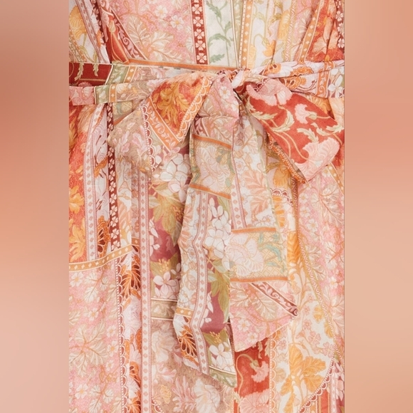 Zimmermann Kaleidoscope Floral-Print Belted Midi Dress in Red Multi Swirl Size 0 - Picture 6 of 11